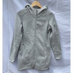 LL Bean Sweater Fleece Coat Full Zip Hooded Jacket Long Heather Gray Women's Xs